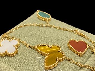 Van Cleef & Arpels Lucky Alhambra Bracelet 4 motifs 18k Yellow Gold Carnelian Malachite Tiger-Eye
