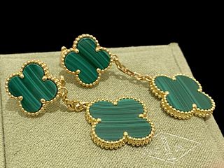 Van Cleef & Arpels Magic Alhambra earrings 2 Motifs 18k Yellow gold Malachite