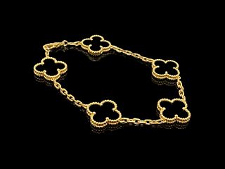 Van Cleef & Arpels Vintage Alhambra bracelet 5 motifs 18k Yellow gold Onyx