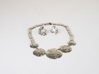 Vintage Taxco Sterling Silver Necklace & Earring Set 