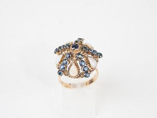 Vintage 18K Rose Gold Cocktail Ring~ Sapphire & Opals~ Size 7