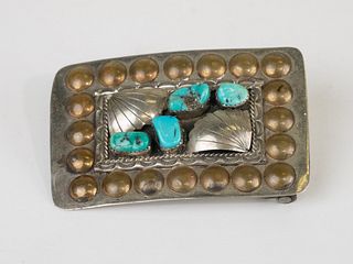 Navajo Kenny Ray Mcneilly Jr. Nickel-silver- Turquoise & Brass Belt Buckle