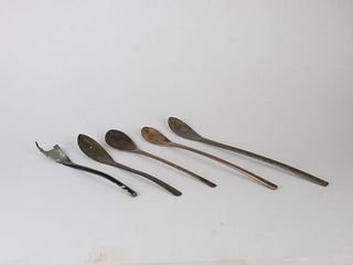 Set of 5 Korean Goryed Dynasty Bronze Spoons