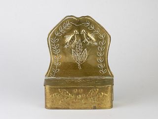 18th Century Dutch Chased Brass Candle Box with "Love Birds"