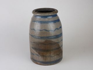 Antique Stoneware Preserves Jar with Cobalt Snake Decoration