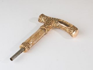 Victorian Gold-filled and MOP, Chased & Engraved T-handle Cane Handle