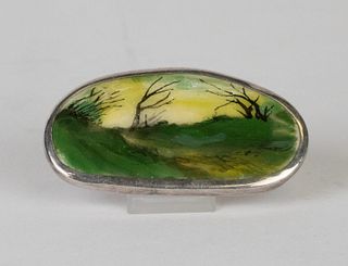 Unique French Sterling Silver Landscape Brooch