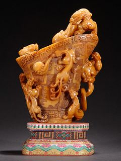 TIANHUANG STONE CARVED DRAGON CUP