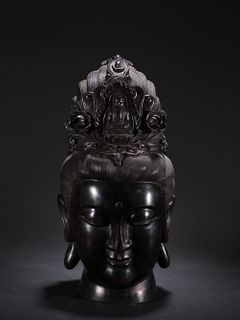 XIAOYE ZITAN WOOD CARVED GUANYIN BUDDHA HEAD