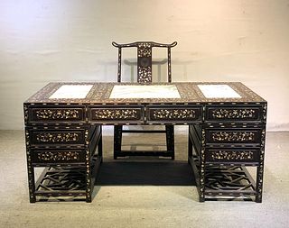 SET OF XIAOYE XIAOYE ZITAN WOOD CARVED CHAIR&TABLE