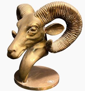 Large Brass Ram's Head Figural Statue 