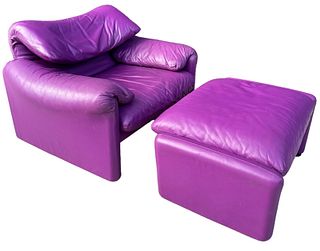 VICO MAGISTRETTI for CASSINA Model Maralunga Leather Lounge Chair, Purple 