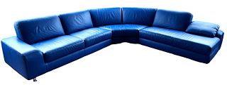 Blue Leather Post Modern Sectional Sofa, 3 Piece, Germany
