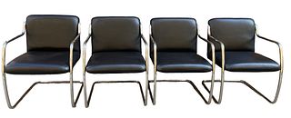 After KNOLL Mid Century Chrome Cantilever Chairs, Set of Four