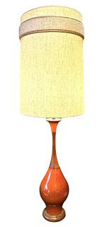 Mid Century Orange Glaze Stoneware Table Lamp 