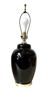 Mid Century Black Glaze Stoneware & Chrome 
Table Lamp 