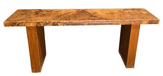 EMPIRE Contemporary Rustic Leather & Wood Bench
