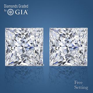 4.02 carat diamond pair, Princess cut Diamonds GIA Graded 1) 2.01 ct, Color E, VVS2 2) 2.01 ct, Color F, VVS2. Appraised Value: $169,500 