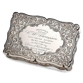 Silver Snuff Box Presented to C.W. Thompson, Superintendent of Indian Affairs, in Honor of Erecting the Sioux & Winnebago Agency Building, 1863 