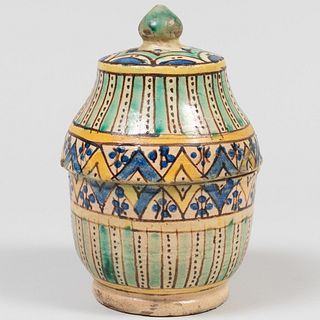 Moroccan Polychrome Pottery Jar and Cover