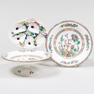 Pair of English Porcelain Compotes and an Oyster Plate