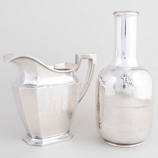 American Silver Water Pitcher and a Lebolt Silver Mounted Glass Decanter