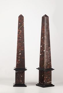 Pair of Italian or French red marble obelisks