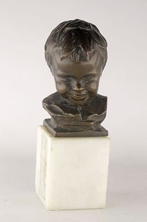 Bronze bust of a "Smiling Child" signed Bernardo Balestrieri