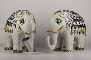 Pair of Elephant Porcelain 20th Century. Ginori Italy