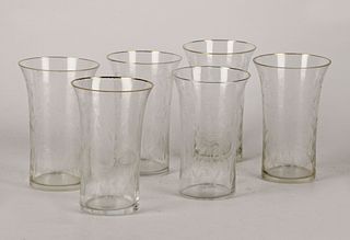 Italian acid-etched glasses, glass with golden ferrule