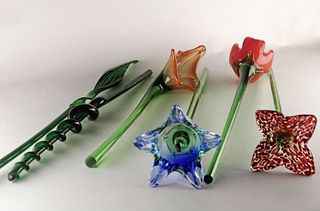 Murano Art Glass Bouquet of Flowers with Long Stems, Early 20th Century