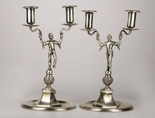 Pair of peruvian colonial silver chandeliers with harlequin figures