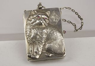 Art Deco German silver vanity case decorated with cat