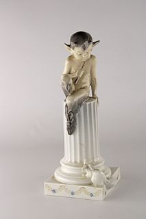 Figure of faun with flute in porcelain