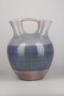 Italian Art Deco ceramic decorative amphora vase signed Ullum 56