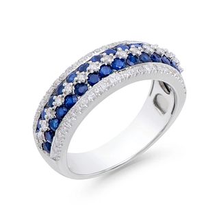 1.56 ctw in Certif. Diamonds & Blue Sapphire 14K gold  Ring 
