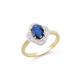 1.80 ctw in Certif. Diamonds & Blue Sapphire 14K gold Ring  