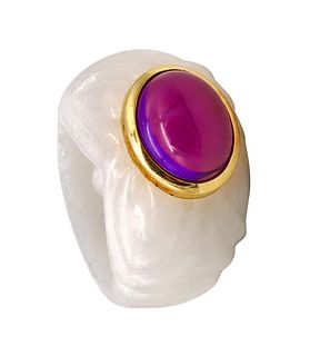 Italian cocktail Ring in White Quartzite with 18k gold & Amethyst