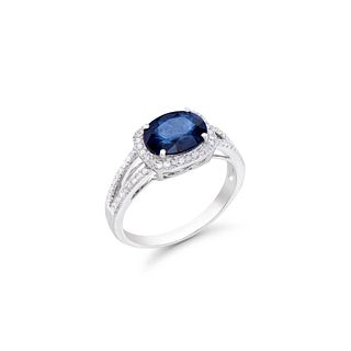 2.32 ctw in Certif. Diamonds & Blue Sapphires 14K gold Ring 