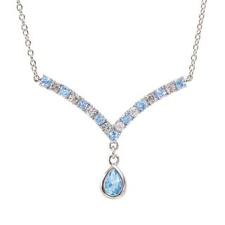 3.20 TW Cts Blue Topaz & White Topaz RHODIUM Plated     Necklace 