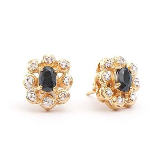 1.42 TW Cts Black Sapphire & Diamonds 18K gold Plated  Earrings 
