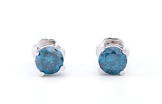 0.85 Cts Certified London Blue Diamonds 14K White gold  Earrings 