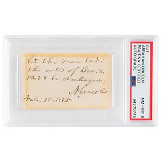 Abraham Lincoln Autograph Endorsement Signed as President - PSA NM-MT 8