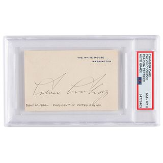 Calvin Coolidge Signed White House Card as President - PSA NM-MT 8
