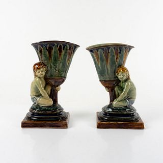 Pair of Royal Doulton Lambeth George Tinworth Spill Vase
