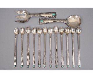 SILVER AND TURQUOISE ICE TEA SPOONS
