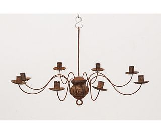 TIN AND WOOD CARVED CHANDELIER