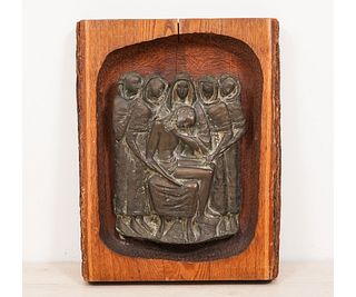 BRONZE AND WOOD CARVED PLAQUE