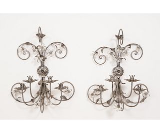 LARGE PAIR OF METAL WALL SCONCES