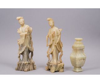 PAIR CHINESE SOAPSTONE FIGURES